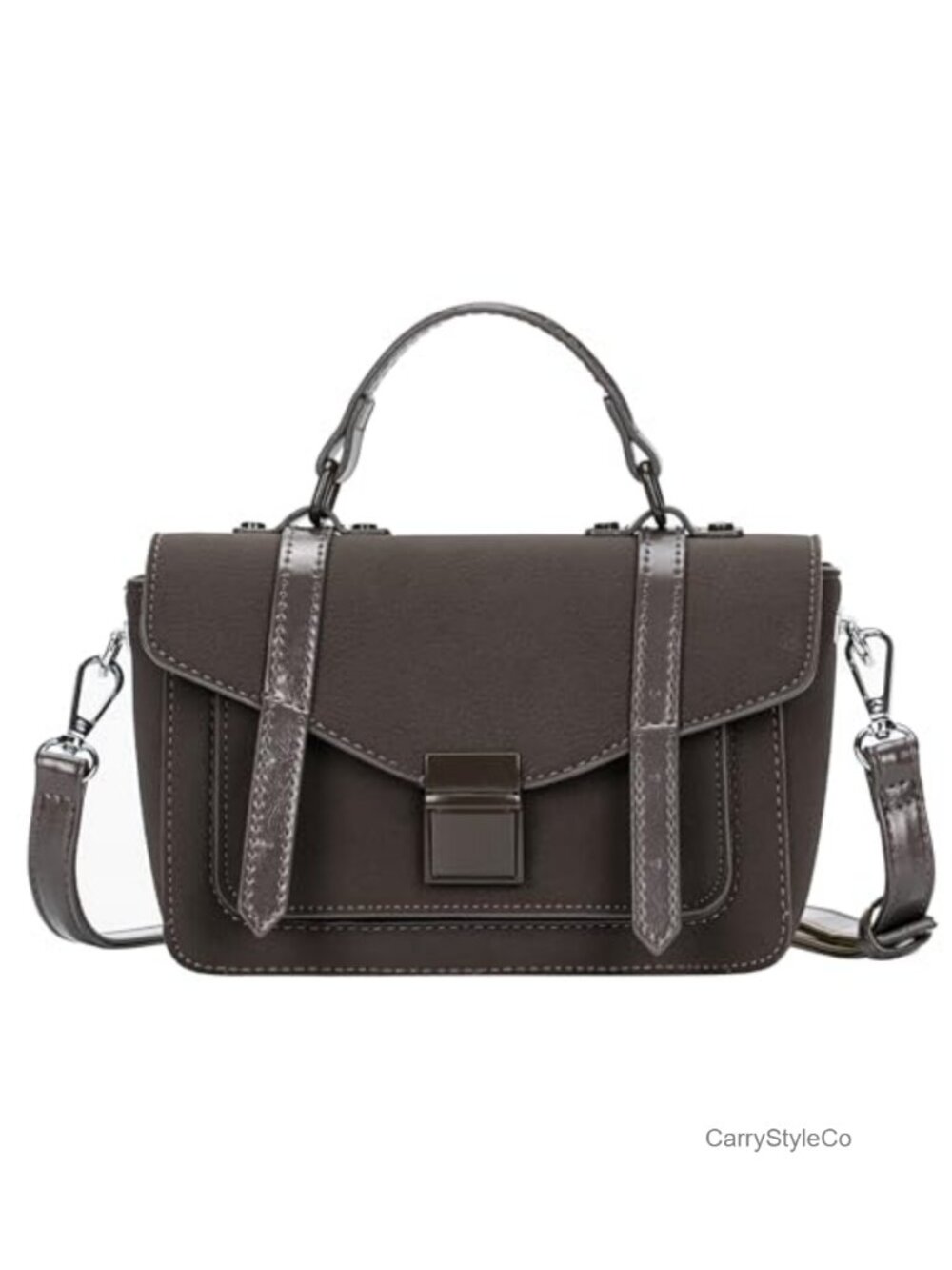 Vegan Leather Mini Satchel Top-Handle Crossbody Bag with Adjustable Strap